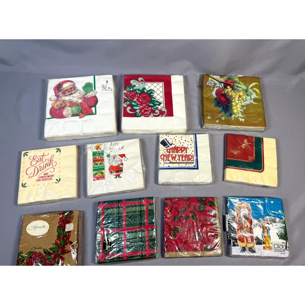 Lot of 11 Packs Holiday Paper Napkins Christmas‎ New Years Cocktail Lunch Sealed